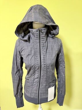 lululemon athletica Gray Plaid Hooded Bomber Jacket